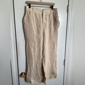 NWT Tahari Pants Wide Leg Crop Minimalist Coastal Beach Resort Boho Tan Size M